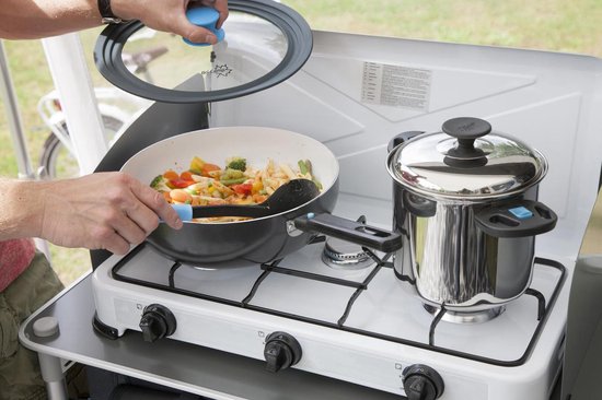 Campart Camping Kookstel KO-6383 - Campingkooktoestellen 3 pitten – Gas kooktoestel met RVS brander - Wit