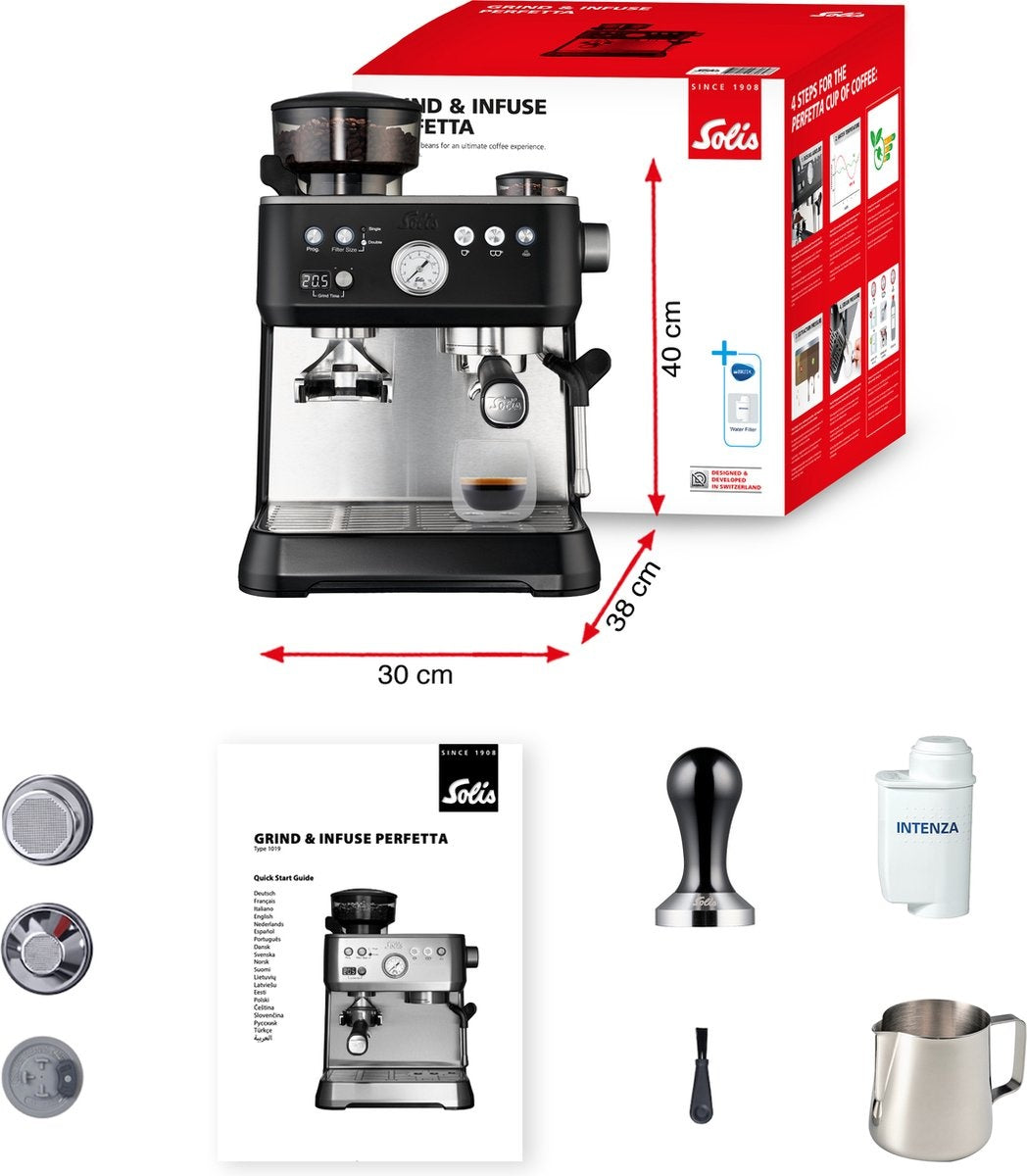 Solis Grind & Infuse Perfetta 1019 Espressomachine - Pistonmachine - Koffiemachine met Bonen - Zwart