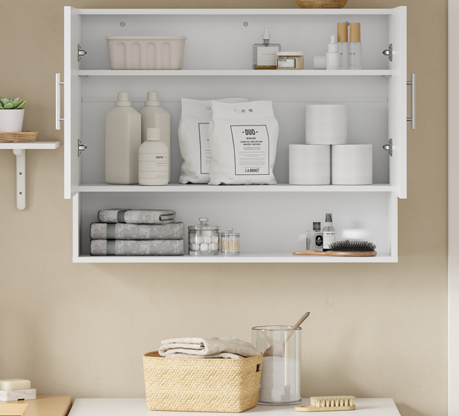 SoBuy Wandkast 90 x 70 x 28,5 cm - Wit - 2 Deuren - Verstelbare Legplank