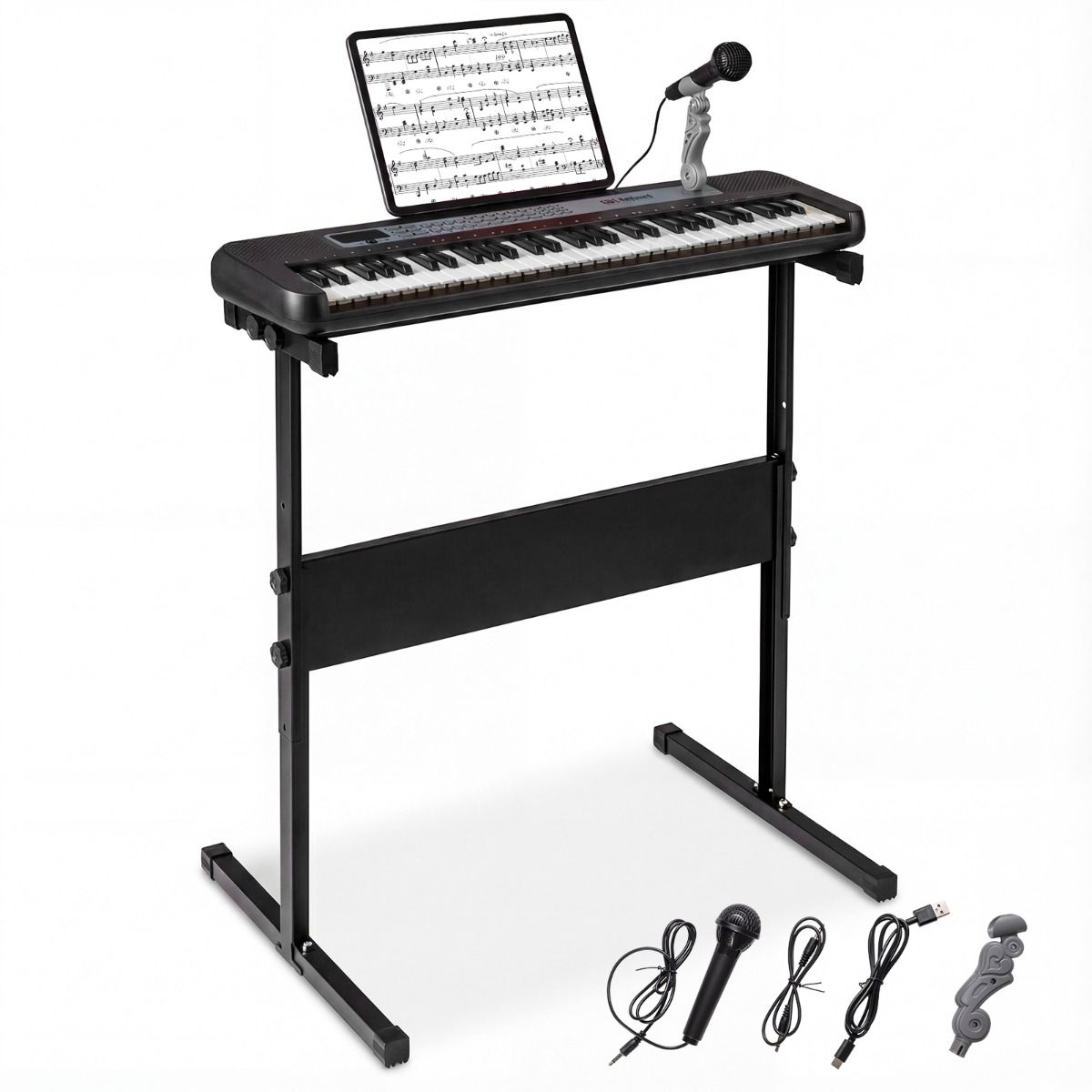 Coast Kinderkeyboard - 61 toetsen - verstelbare standaard - met microfoon en muziekstandaard - zwart/rood