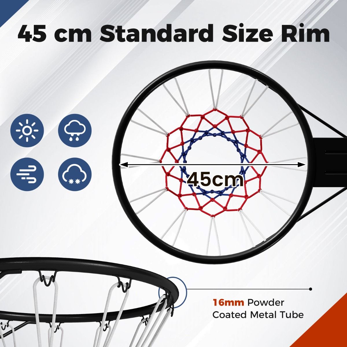 Coast Basketbalring - weerbestendig - dubbel veermechanisme - zwart/oranje - Ø45 cm