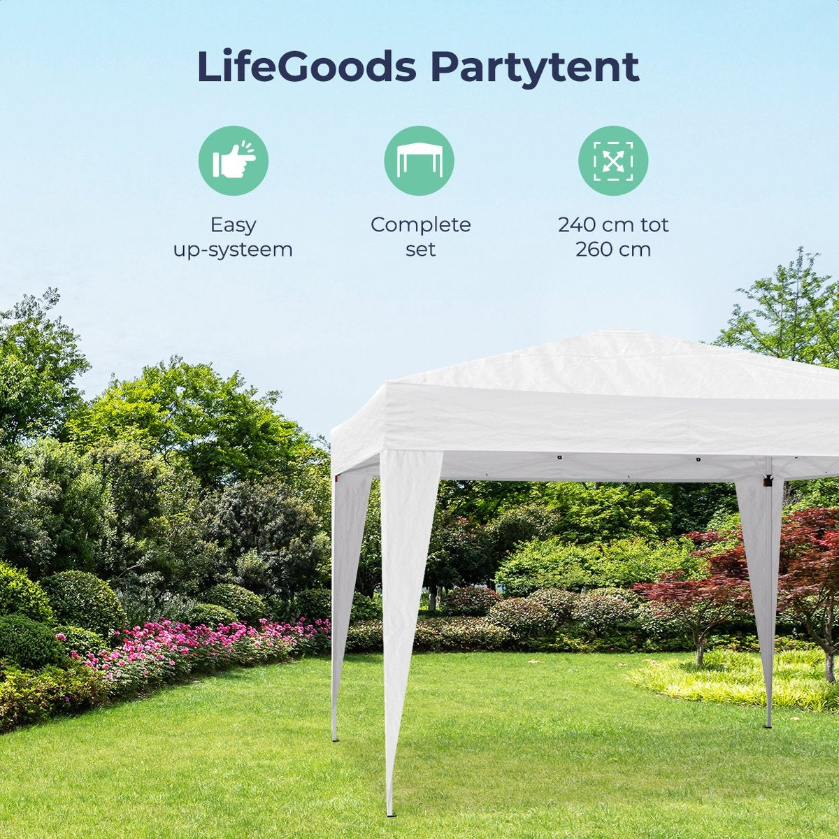 LifeGoods Partytent - Paviljoen - EasyUp - Opvouwbaar - Waterdicht - Met Draagtas - 300 x 300 cm - Blauw