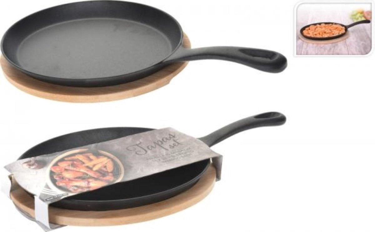 Tapas pan ovaal 24cm gietijzer met onderzetter
