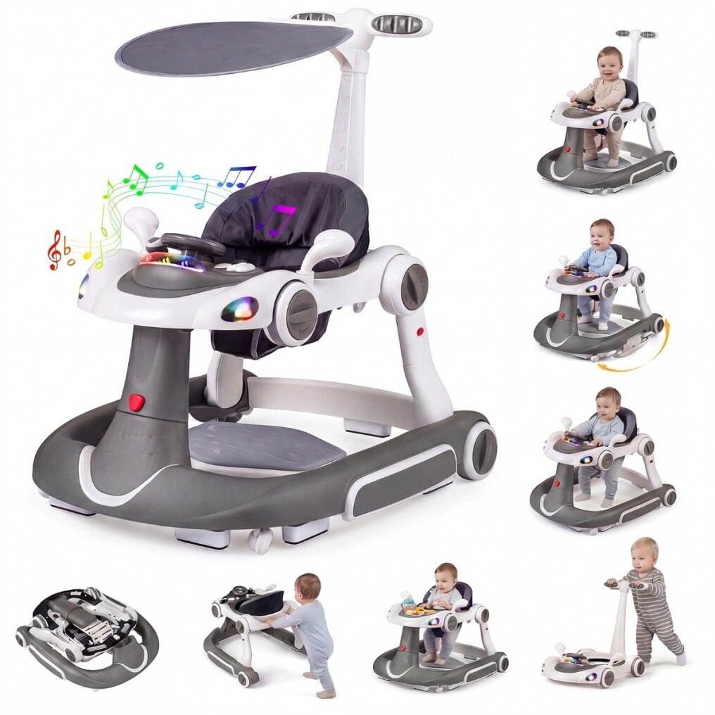 Coast 6-in-1 Babywalker - Activiteitencentrum - Verstelbaar - Muziek - Verlichting - Schommel - Grijs