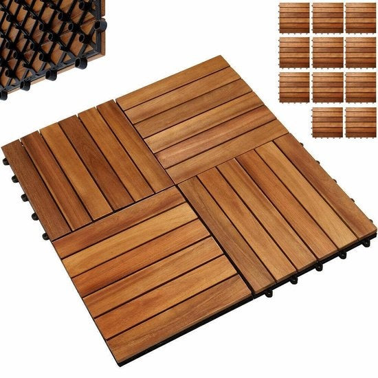 Terrastegels, acaciahout, set van 11, 30 x 30, tuintegels, balkontegels