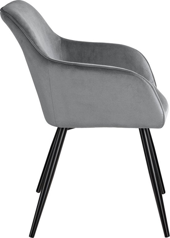 tectake® - Stoel - eetkamerstoel - Marilyn fluweellook zwart / grijs - 403659