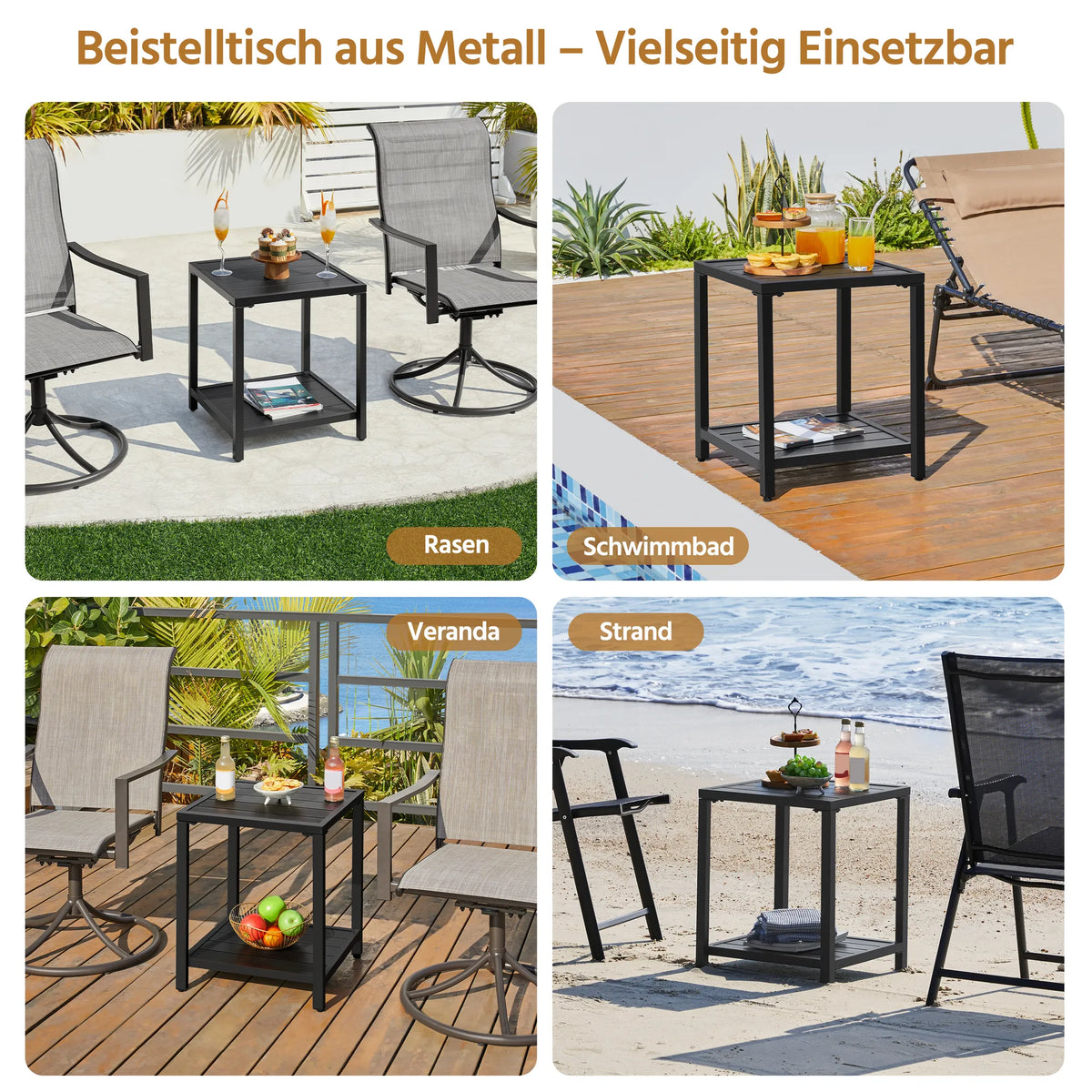 Yaheetech Gartentafel 2-laags Beisteltafel 45 × 45 × 54 cm Zwart