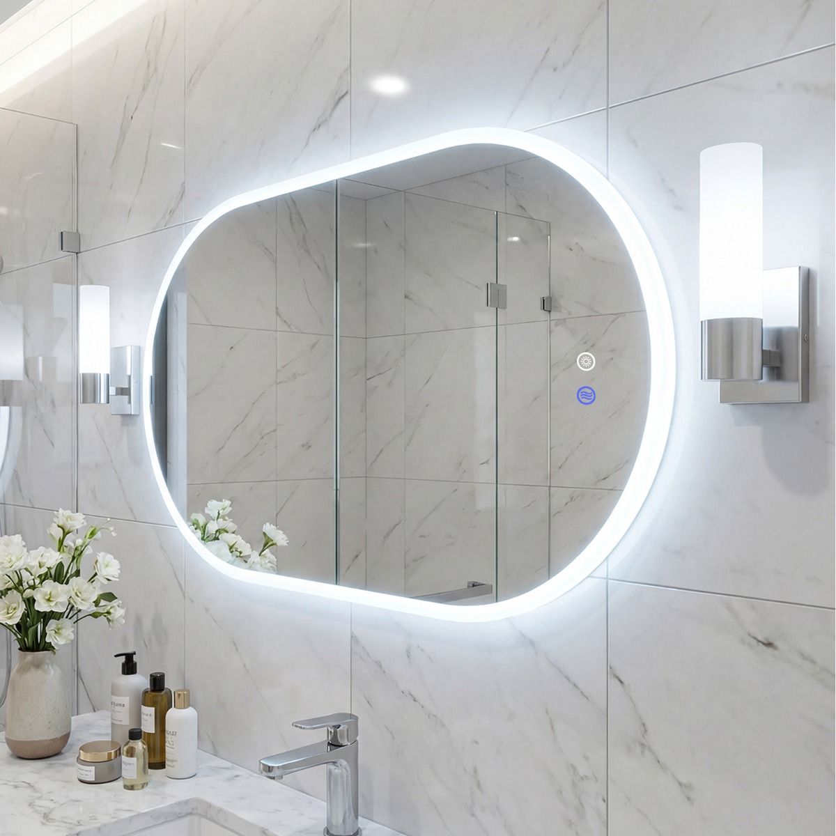 Coast Badkamerspiegel met LED-verlichting - anticondensfunctie - touchbediening - 90 x 55 cm - zilver