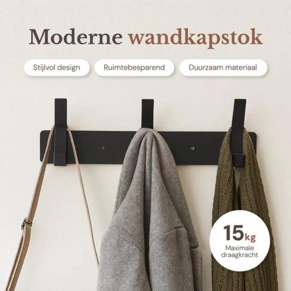O'DADDY® Wandkapstok 12 Haken - Kapstok Hangend - Handdoekrek - Kapstok Muur - 2 rijen van 6 Haken - Inclusief Plakstrip - Industrieel Design - Zwart