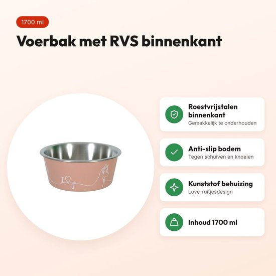 Zolux Love Voerbak Hond - RVS Binnenkant - Roze - 1700 ml