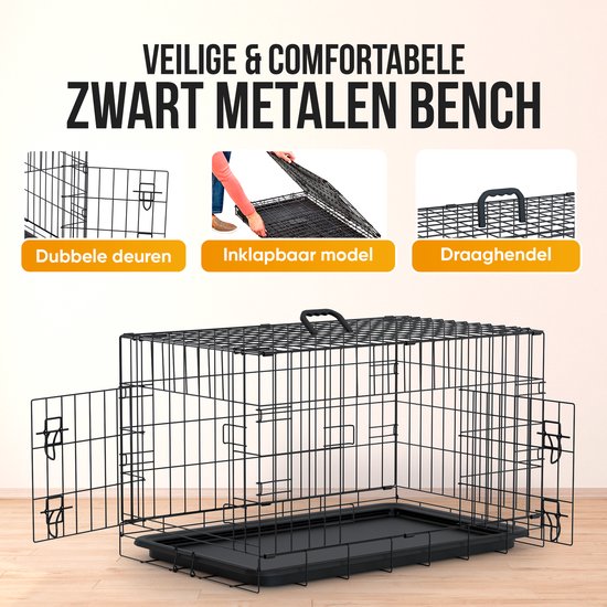 Avalo Hondenbench XXL - Bench Voor Honden - Opvouwbare Kooi - 2 Deuren - 122x74x80 cm - Bench Hond