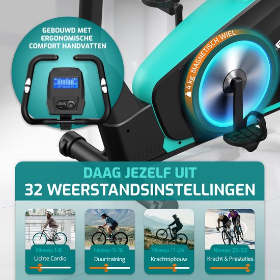 FITAGE Hometrainer - Fitnessfiets met 32 Weerstandsniveaus - Tablethouder voor Bluetooth Kinomap & Zwift - Fiets Lage Instap, Ergonomisch & Stil - Hometrainers Fitness voor Thuis