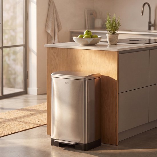 Bayt Prullenbak - Prullenbak 60 Liter - Pedaalemmer 60 liter - Vuilnisbak 60 liter - Afvalbak - RVS - Zilver