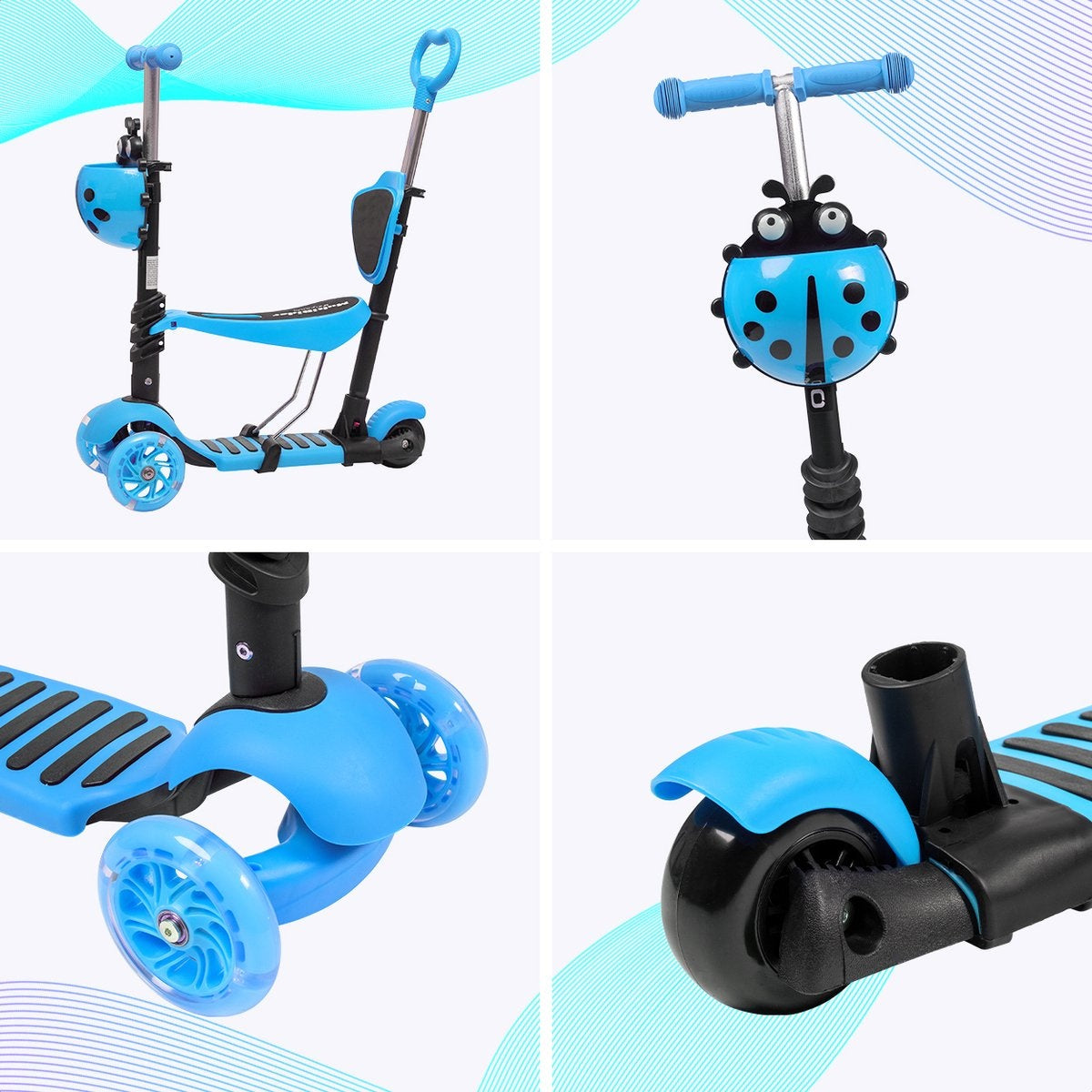 LifeGoods MultiRider - Kinderstep met Duwstang - 3 tot 8 Jaar - Jongens/Meisjes - 2 Lichtgevende Wielen - Blauw