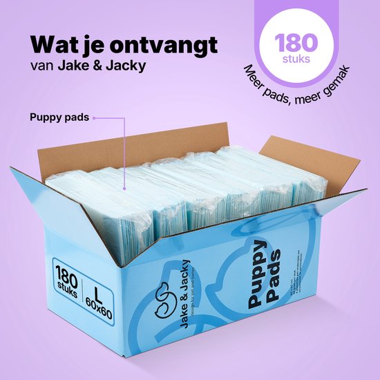 Jake and Jacky 180 stuks Puppy Training Pads met Plakstrip - Zindelijkheidstraining Hond - Plasmatjes hond - Hondentoilet 60 x 60 cm