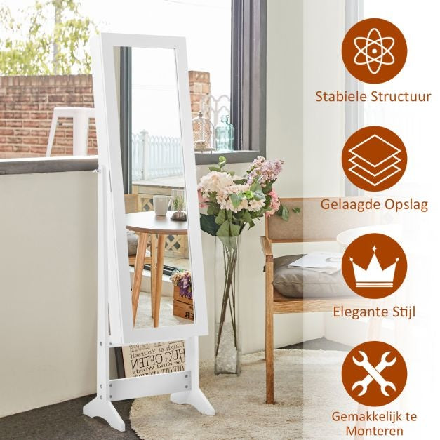 Coast 2-in-1 Sieradenkast Met Spiegel - Kantelbaar - 35 x 30 x 144 cm - Wit