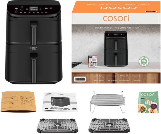 Cosori CAF-DC121-AEUR Dubbel 10,8 l Vrijstaand 2630 W Heteluchtfriteuse Zwart