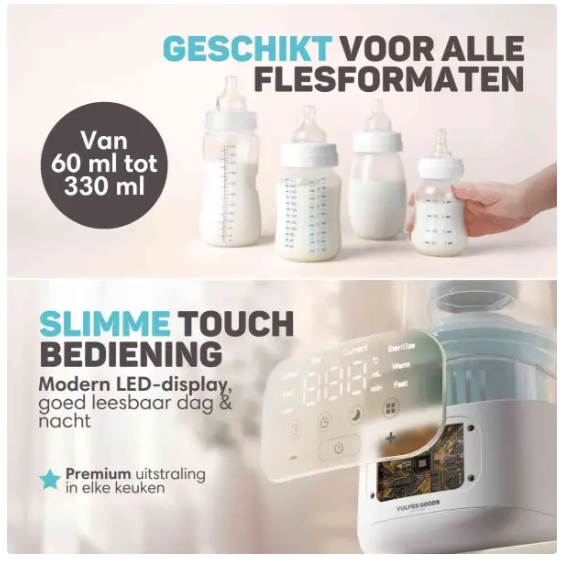 Vulpes Goods® – Flessenwarmer PRO V2 – 10-in-1 – Voorzien Van Steriliseerfunctie En Nachtlampje En 24 Uur Warmhoudfunctie En Timer – Voor Alle Flessenmerken En Potjes – Deluxe Wit En Zacht Blauw BPA-vrij Kunststof