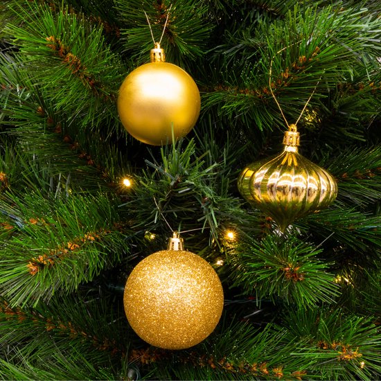 Giftsome Gouden Kersballen Set - 60 Kunststof Kerstballen - Incl. Gouden Piek - Kerst Decoratie - 6/7 cm