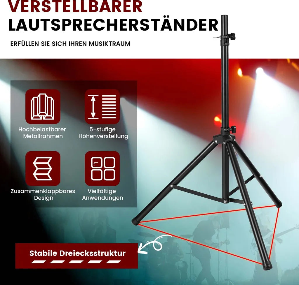 Coast Speakerstatief – Verstelbaar tot 183 cm – max. 50 kg – 12 x 12 x 97 cm – Zwart