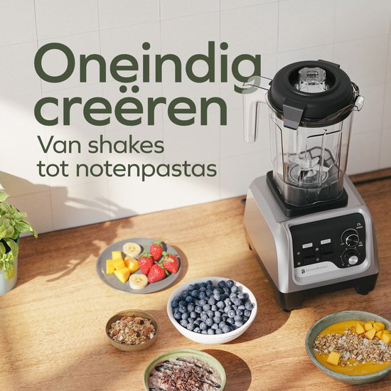 KitchenBrothers Power Blender - 1600W - 2L - Smoothie Maker - IJscrusher - Metallic Grijs