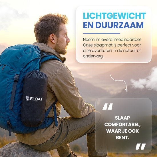 FLOAT Nomadic - 1 Persoons slaapmatje met voetpomp en kliksysteem - Stevig en licht Luchtbed voor de camping - 195x66x12 cm luchtmatras - Zelfopblazende slaapmat - Zwart