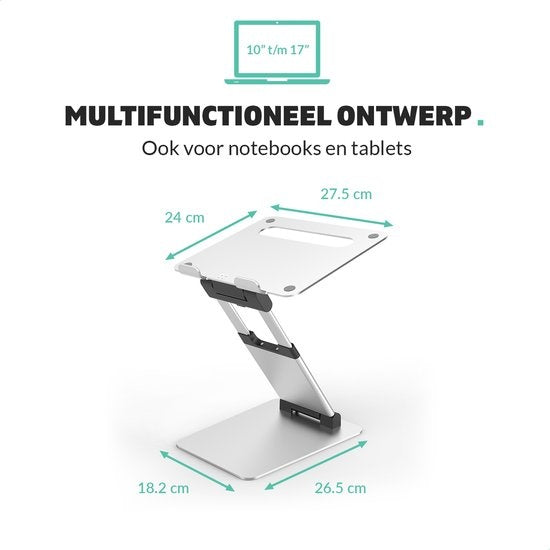 LURK® Laptop Standaard Ergonomisch - Aluminium Laptop Verhoger - Staand werken - Verstelbaar en Opvouwbaar - Silver