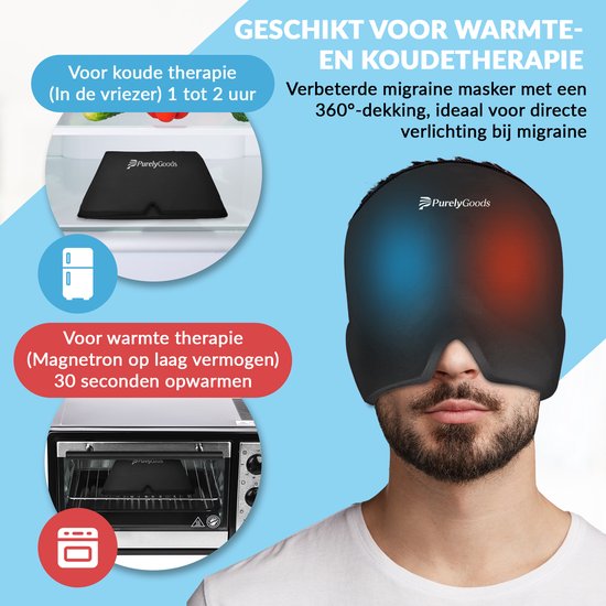 PurelyGoods® Migraine Masker 600gr. - Migraine Muts - Hot/Coldpack - Icepack - Warmte en Koude Therapie - Incl. Freezer Bag - Zwart