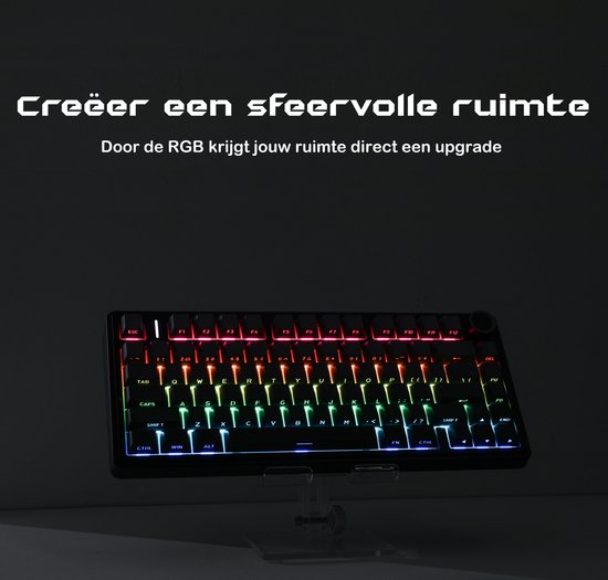 EPOMAKER x AULA F75 - Zwart/Grijs - Mechanisch Draadloos Toetsenbord - RGB - 75% - QWERTY - Gaming Toetsenbord - Reaper Switch