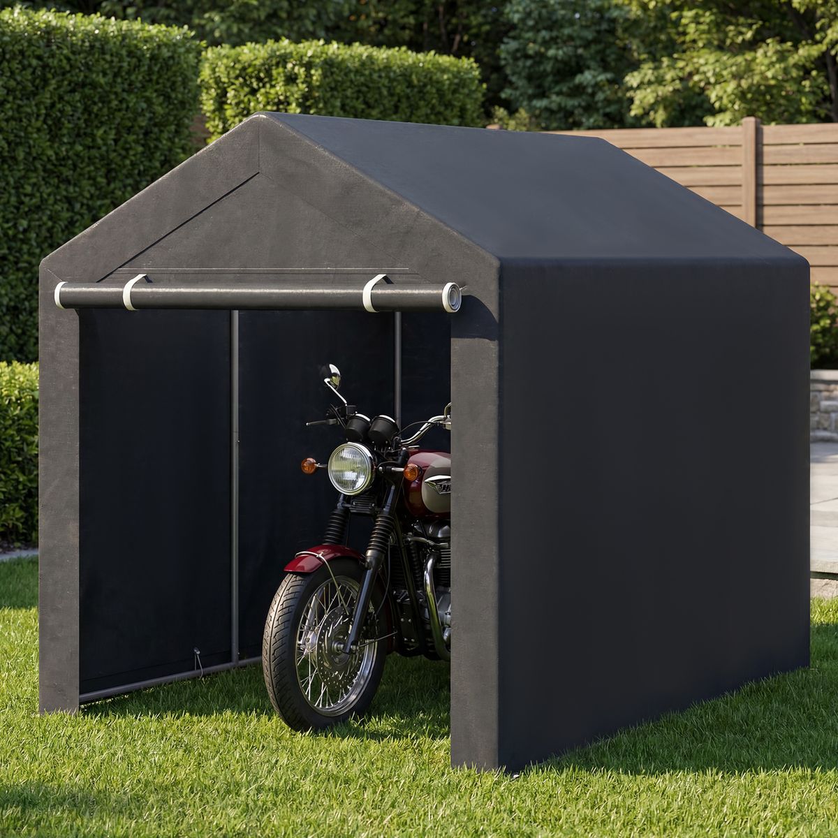 Coast Garage Tent voor Buiten - Metalen Frame - Oprolbare Deur met Rits - Donkergrijs 218,5 x 160 x 174 cm