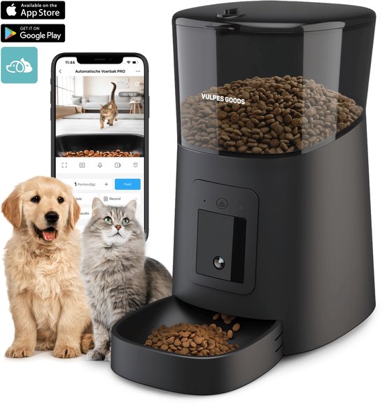 Vulpes Goods® Huisdieren - Automatische Voerbak Kat - en Hond - Voerautomaat met App - Voerdispenser - 6L - Zwart - PRO Versie