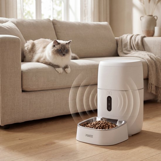 Princess Automatische Voerbak - Smart 6 Liter – Kat & Hond - App‑Bediening - Geplande Voeding - Roestvrijstalen Kom - BPA‑vrij - Antislip - Back‑up Batterij - Voerautomaat - Voerdispenser - 610060