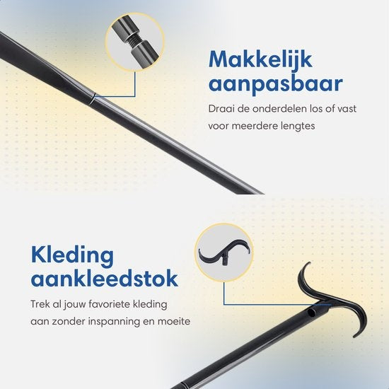 Safe Life Schoenlepel lang - 3 lengtes - Incl. aankleedstok en sokkenhulp - 3-in-1 functie