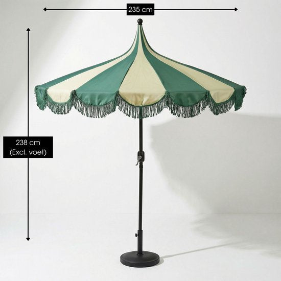 Mica Decorations Kim Gestreepte Parasol met Draagtas - Stokparasol 238 x Ø235 cm - Tuin of Balkonparasol - Polyester, Staal - Donkergroen