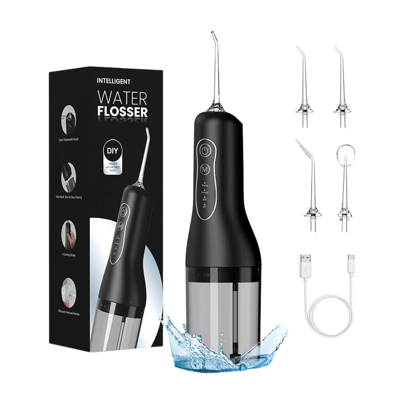 Sunluxy Draadloze Waterflosser L5 - Zwart - 140 PSI - 4 Standen - 260 ml Reservoir - 5 Opzetstukken - IPX6 - 7,4 x 7 x 24 cm