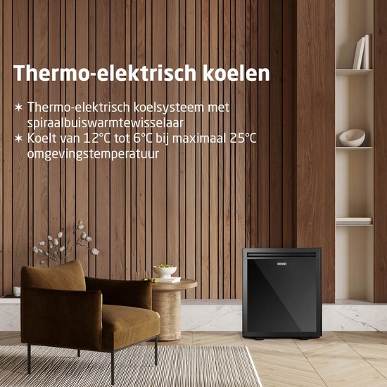 BREND BR-2227 Mini Koelkast 40L – Vrijstaand Tafelmodel Minibar met Instelbare Temperatuur, LED Verlichting & Verstelbare Deur – Zwart
