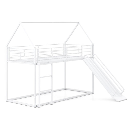 Coast Huis-Etagenbed met Glijbaan – Laag Hoogslaper Kinderbed 200 x 90 cm – Wit