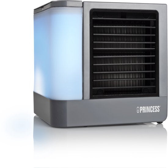 Princess 355500 Premium Mini Luchtkoeler 14,2x14,2x14,8cm – Draagbare airco voor Bureau, Slaapkamer – Aircooler USB-C, 7 Kleuren LED Verlichting, Uitneembaar Waterverdampingsfilter, Persoonlijke Verkoeler, Compact voor Thuis, Kantoor en Reizen