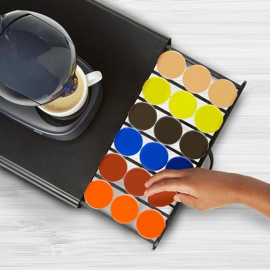 KitchenBrothers Capsulehouder - Koffiecups houder - met Lade - Geschikt voor Dolce Gusto - 36 Capsules - RVS - Zwart