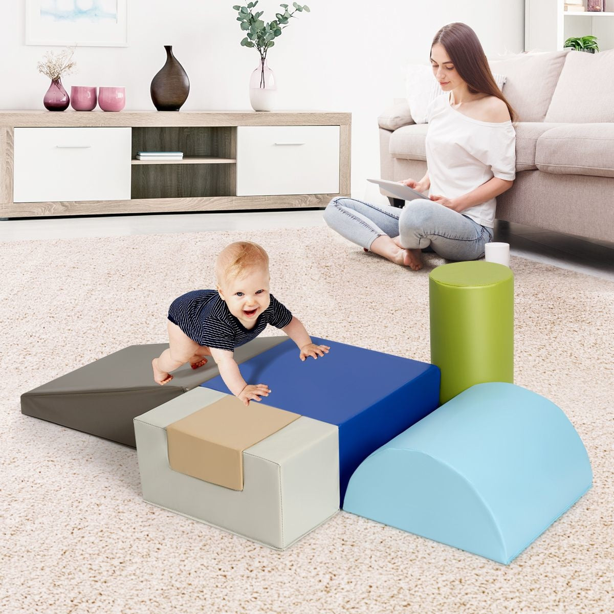 Coast 6-delige zachte bouwblokken, grote bouwblokken voor kinderen, gigantische bouwblokken, bouwblokken van foam, bruin