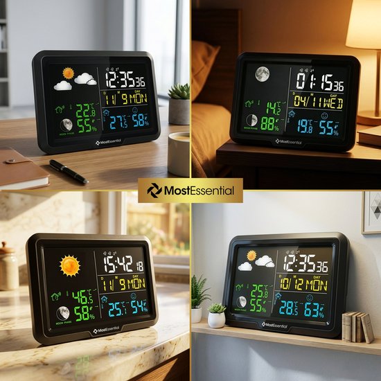 MostEssential Classic Edition Weerstation - Plug & Play Installatie - Draadloos - Weerstation met Buitensensor - Hygrometer - Binnen en Buiten - 100 Meter Bereik - 1 sensor