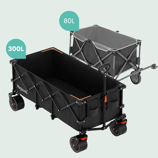 LifeGoods Bolderkar - XXL - Opvouwbaar - 300L - 150KG Draagkracht - Zwart