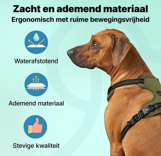 Jake en Jacky Hondentuigje - Anti-Trek Tuig - Reflecterend - Groen - Maat L