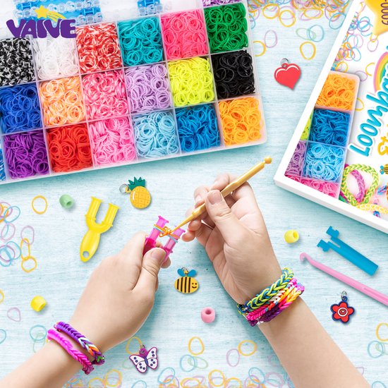 VAIVE Loombandjes Deluxe Starter Kit met Loombord - Loom bandjes Starterspakket - Knutselen Meisjes - Voor Kinderen - Knutselkoffer