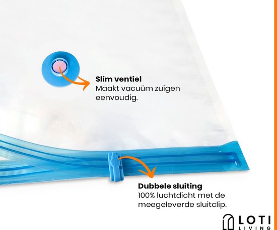 Loti Living Vacuümzakken Set – 14 Stuks / 4 Maten – Incl. Handpomp – Herbruikbare Opbergzakken voor Kleding, Dekbedden & Reizen – Bespaart tot 80% Ruimte