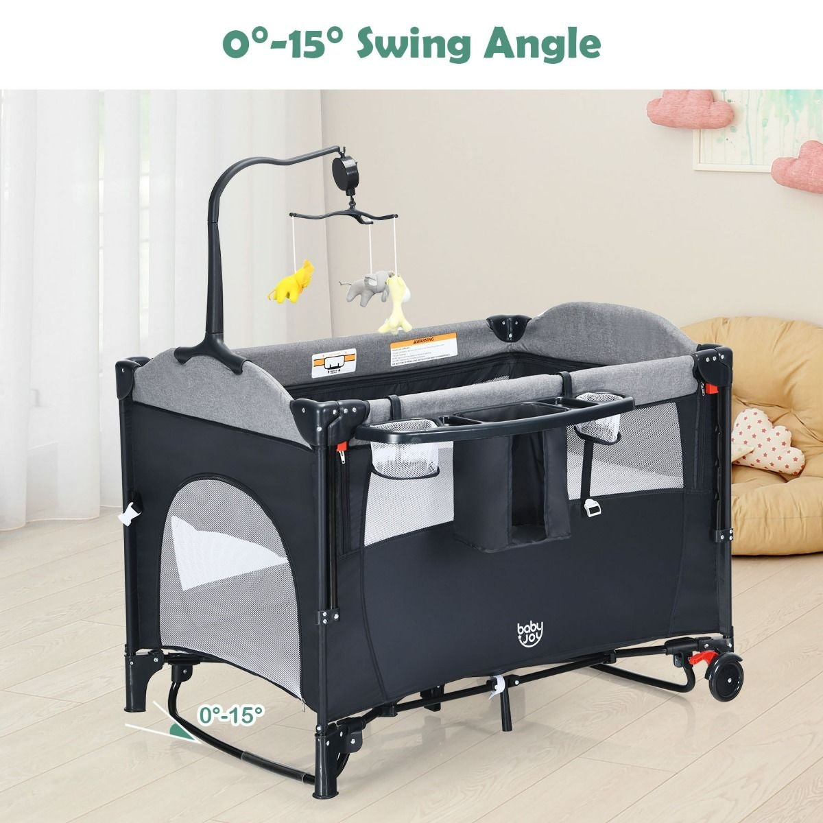 Coast Babybed - 5-in-1 Design - op 4 hoogtes- Verrijdbaar- 76 x 109 x 83 cm - Zwart