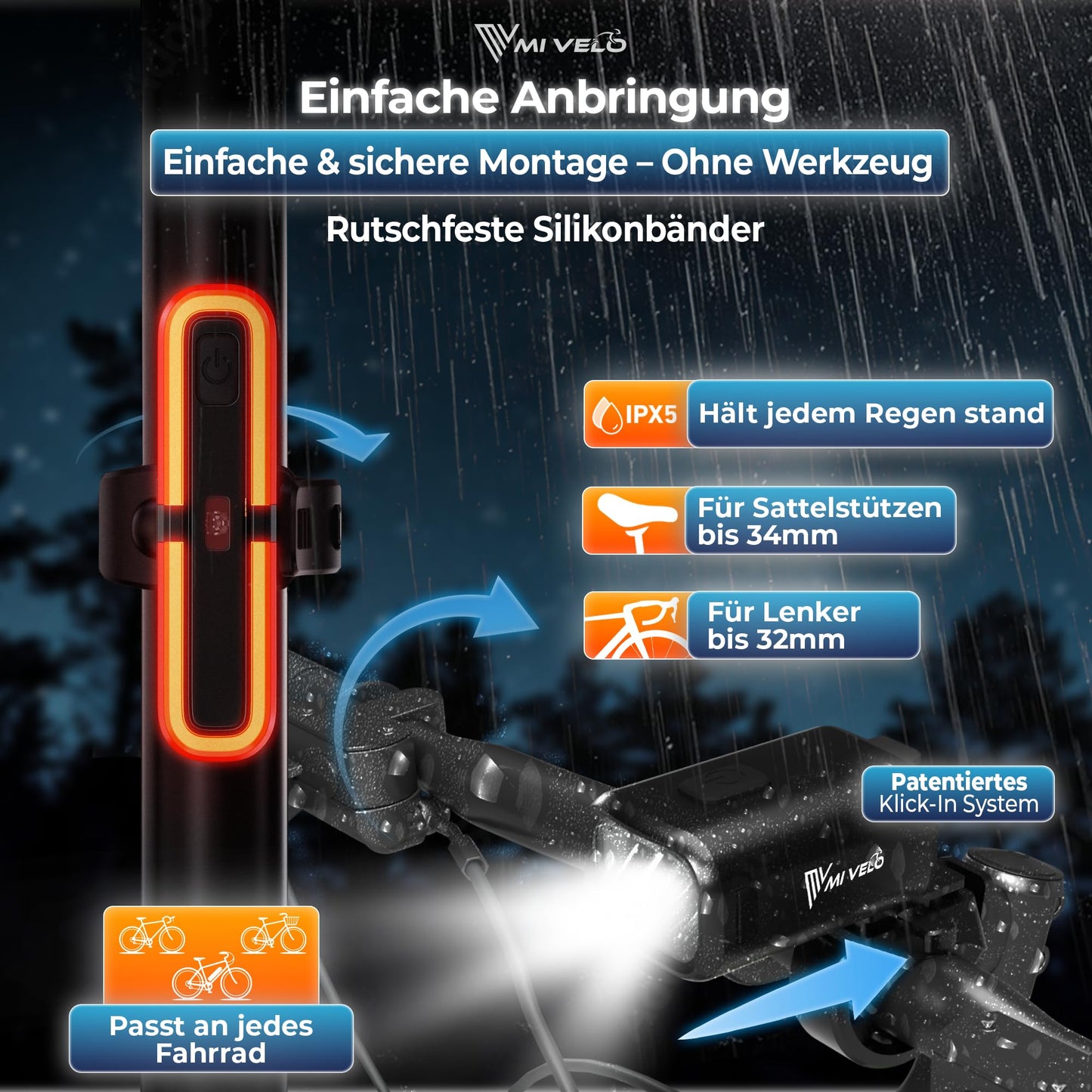 MiVelo Mv-spark fietslamp set - StVZO - USB C oplaadbaar - IPX5 waterdicht - Spark Ultimate