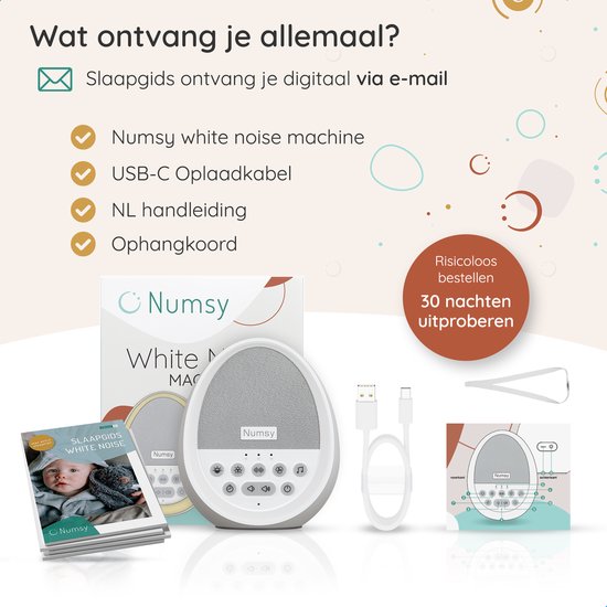 Numsy White Noise Machine – 29 Geluiden & Timer – 9.7 x 7.9 x 11.2 cm – Wit