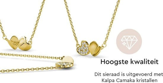 Yolora Dames Ketting met Hanger - Hartjes - Kalpa Camaka Kristallen - Goudkleurig - 18K Geelgoud Verguld - Vrouwen Collier Goud - Sieraden - Halsketting - Luxe Giftbox - Geschenkdoos - Cadeau doos - Geschenkverpakking - Mooie Cadeauverpakking