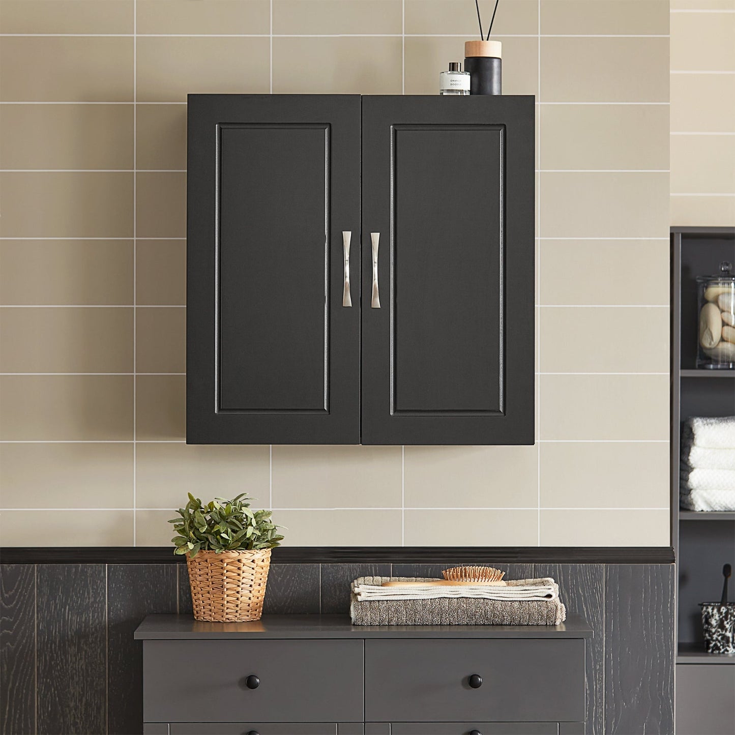 SoBuy Wandkast met 2 Deuren - 60x30x60 cm - Zwart - Verstelbare Plank
